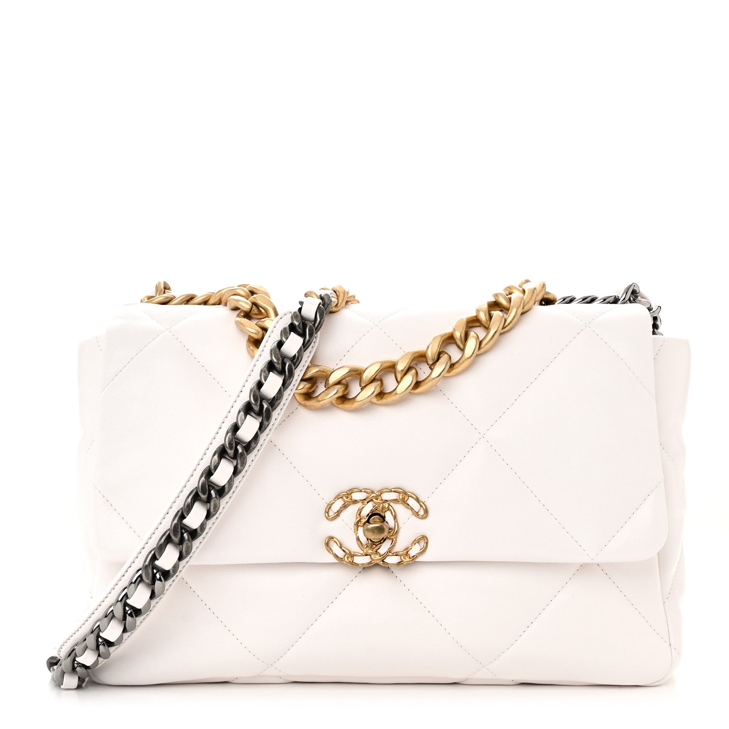 Lambskin Quilted Large Chanel 19 Flap White