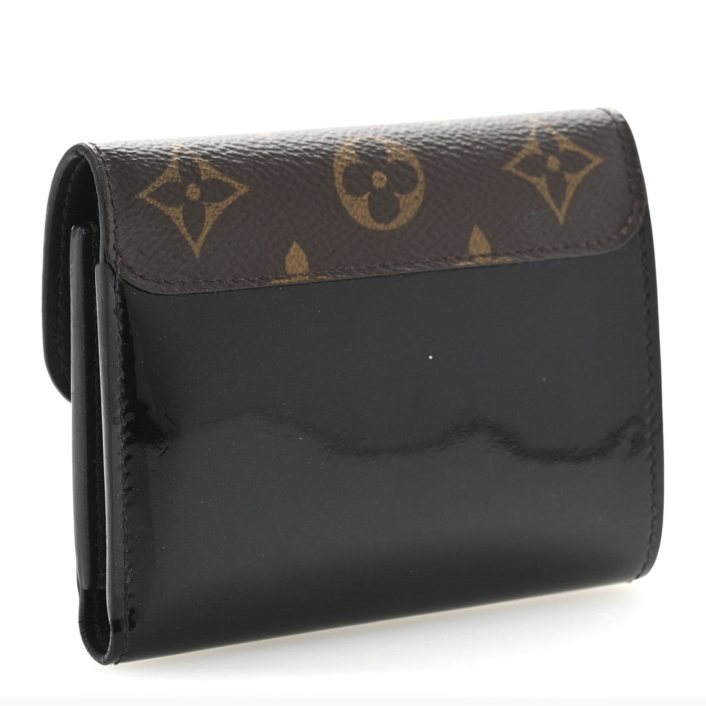 Patent Calfskin Monogram Cherrywood Compact Wallet Black