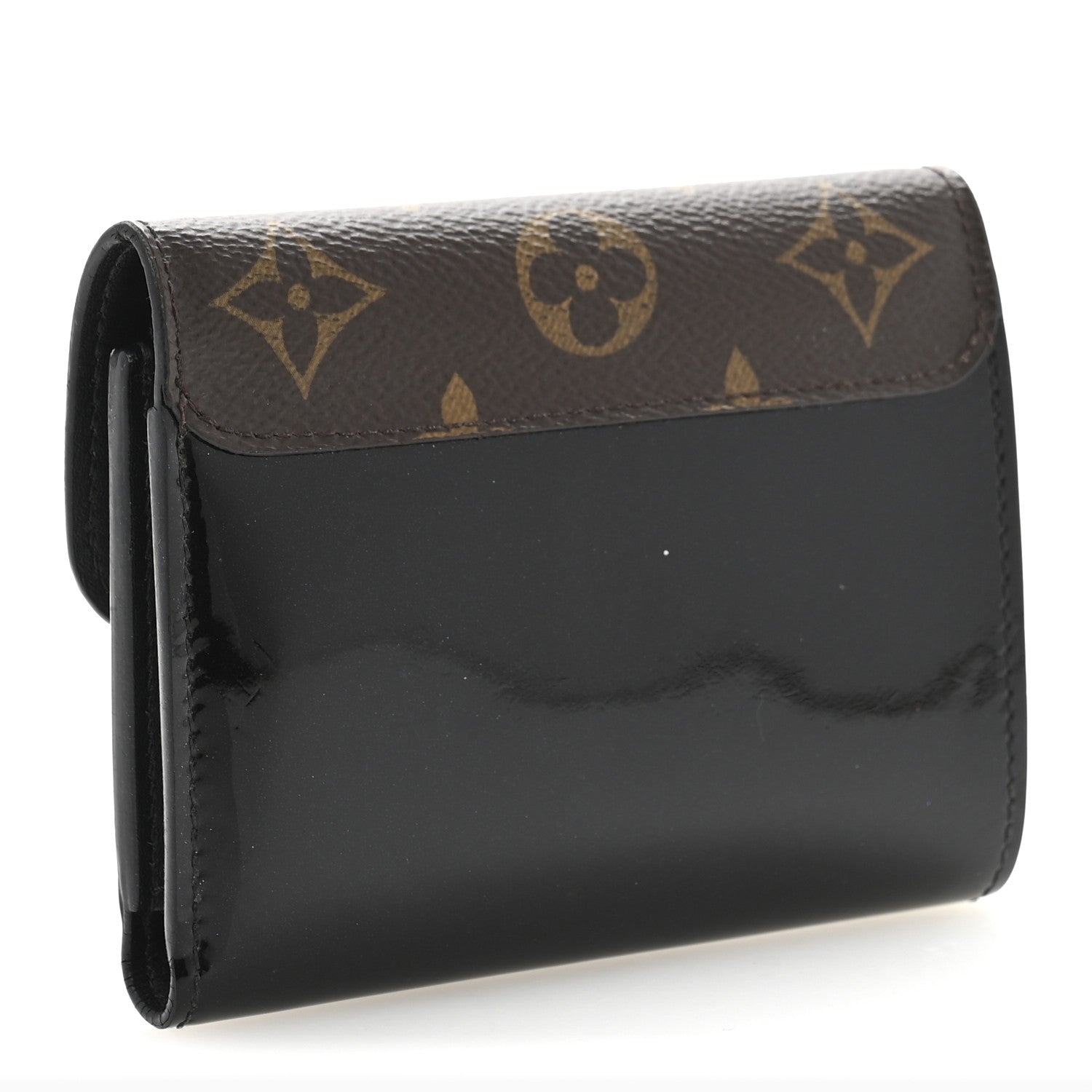 Patent Calfskin Monogram Cherrywood Compact Wallet Black