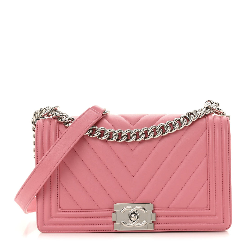 Calfskin Chevron Quilted Medium Boy Flap Pink
