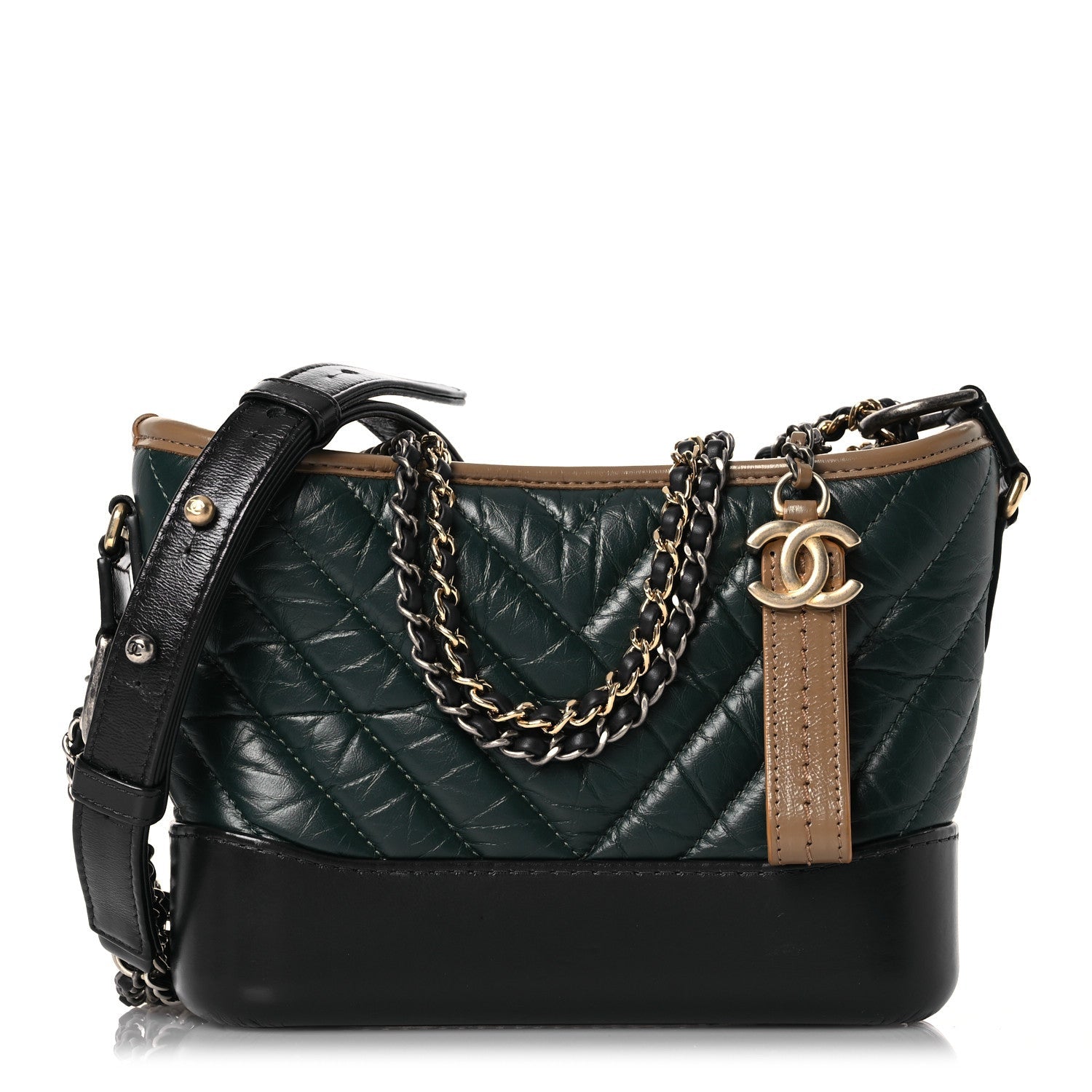 Aged Calfskin Chevron Quilted Small Gabrielle Hobo Green Navy Blue