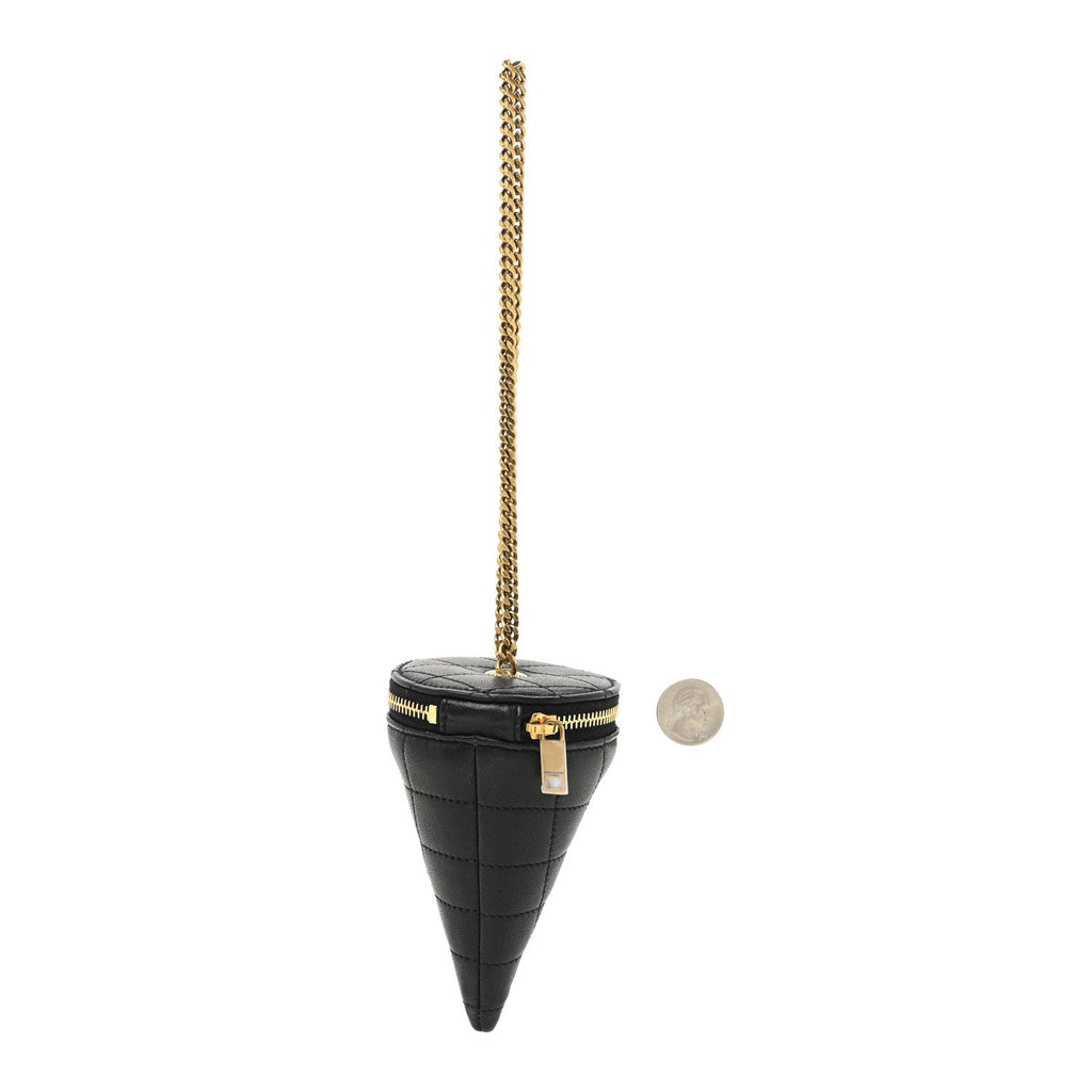 Lambskin Quilted Cone on Chain Black