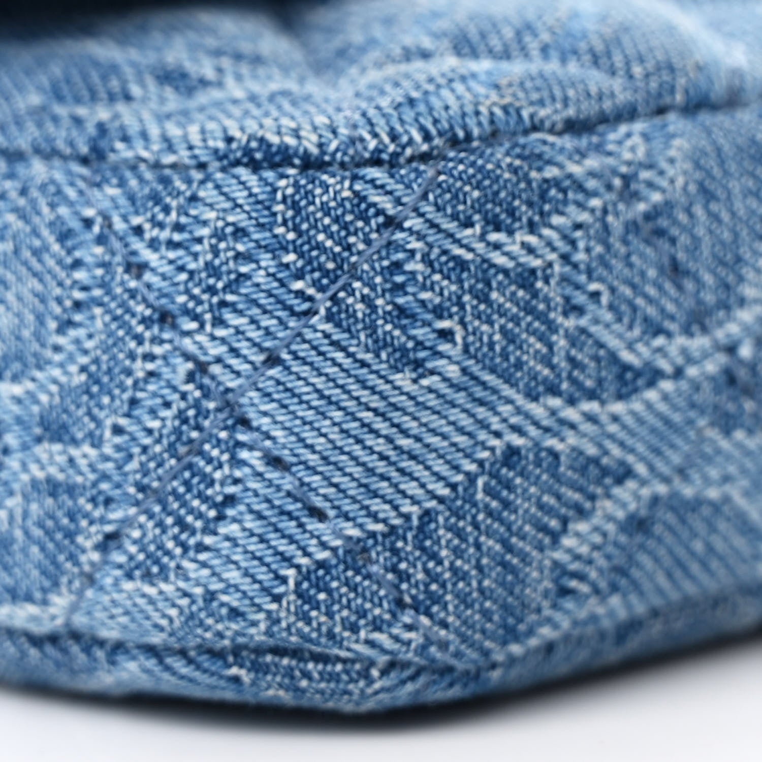 Denim Quilted Camellia Sweetheart Clutch With Chain Blue