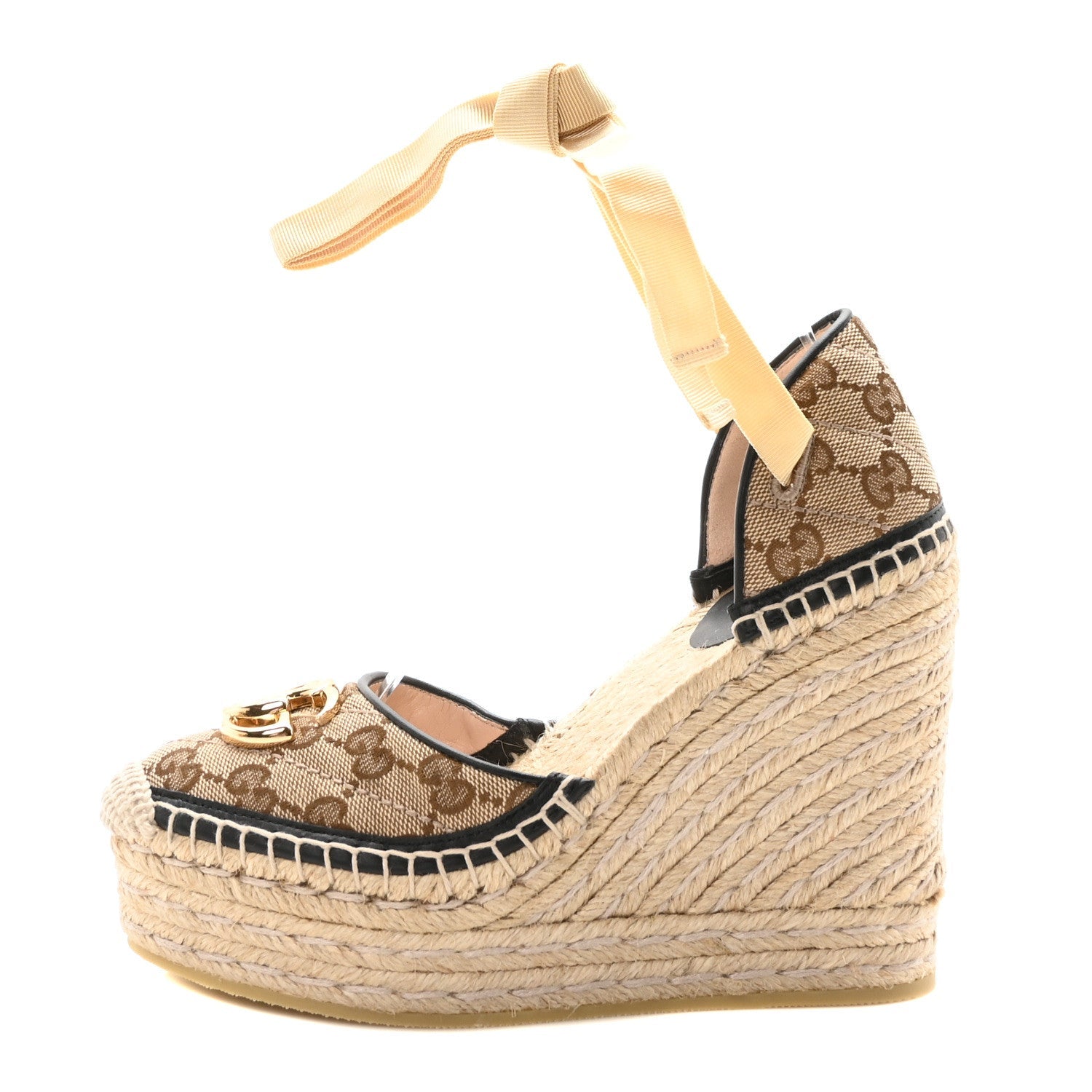 Monogram Matelasse GG Marmont Ankle Wrap Platform 35/120mm Espadrille Wedges 35.5  35.5 Beige Ebony Black Sand Storm