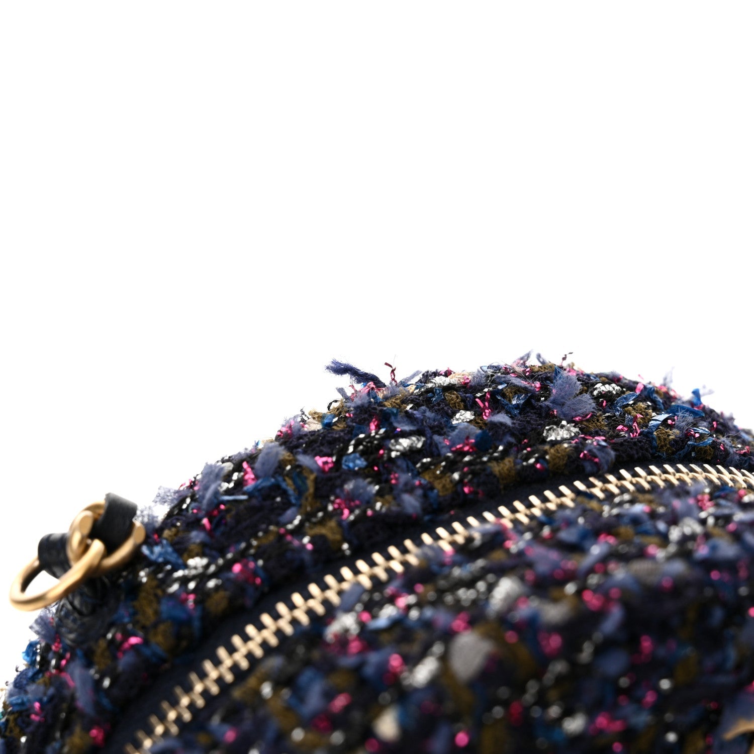 Tweed Quilted Round Clutch With Chain Multicolor