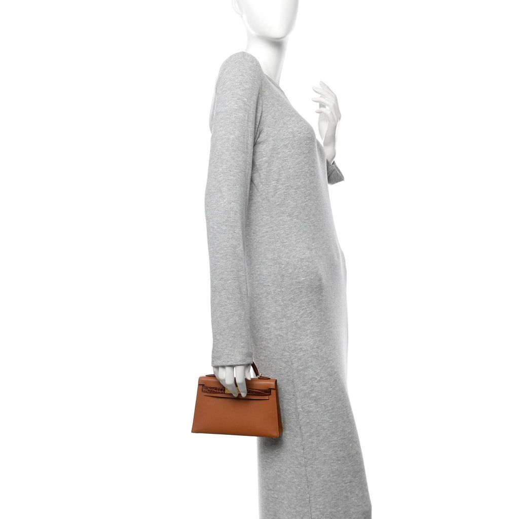 Madame Calfskin Matte Alligator Mini Kelly Sellier Touch 20 Gold Miel