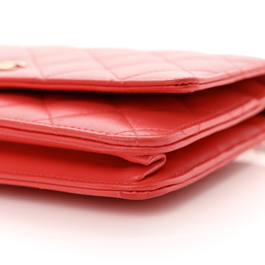 Lambskin Quilted Wallet On Chain WOC Red