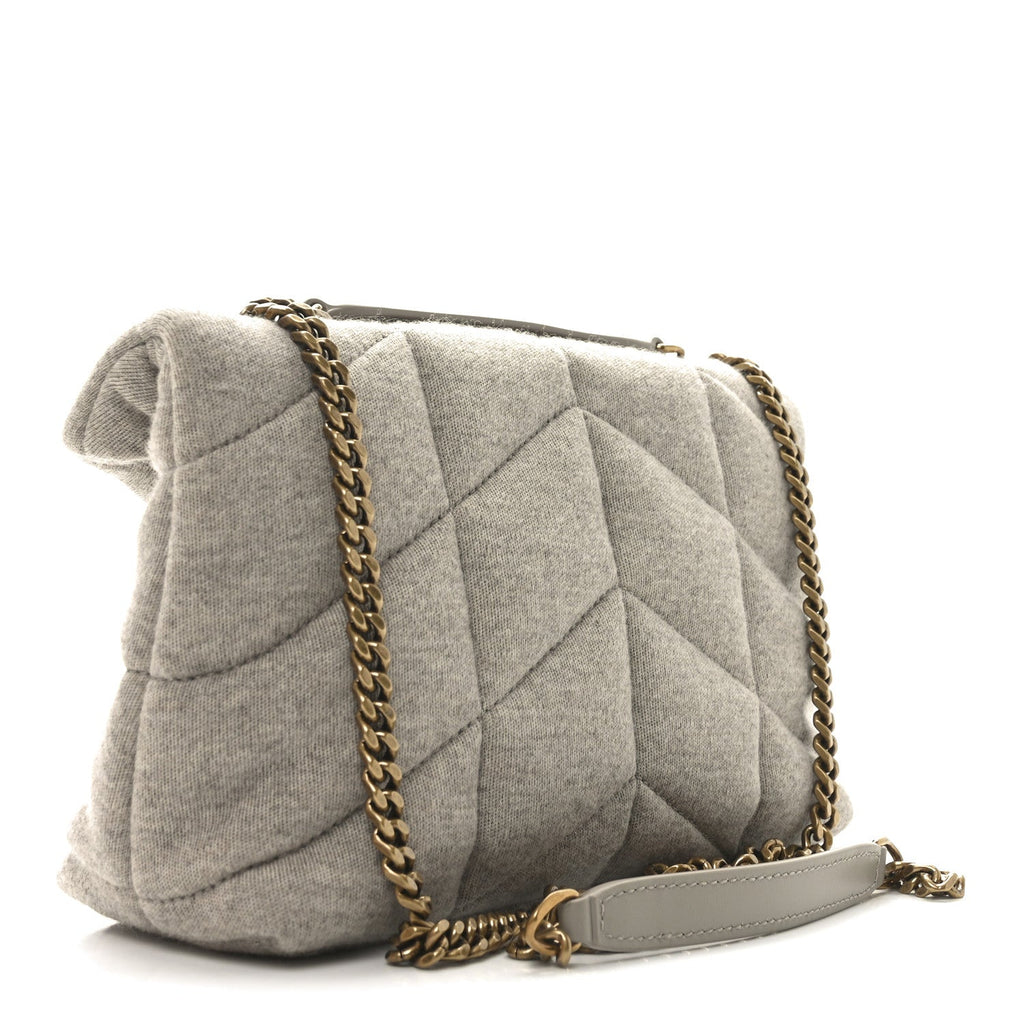 Jersey Quilted Toy Loulou Puffer Monogram Chain Satchel Chalk Beige