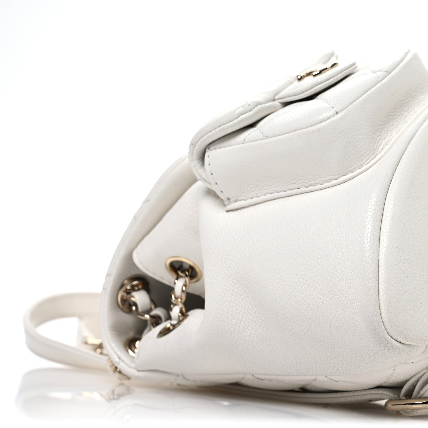 Shiny Caviar Quilted Small Duma Pockets Drawstring Backpack White