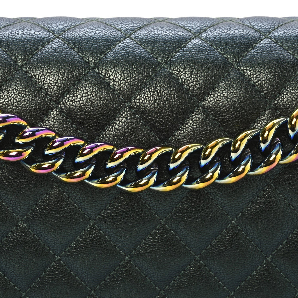Iridescent Goatskin Quilted New Medium Boy Flap Green