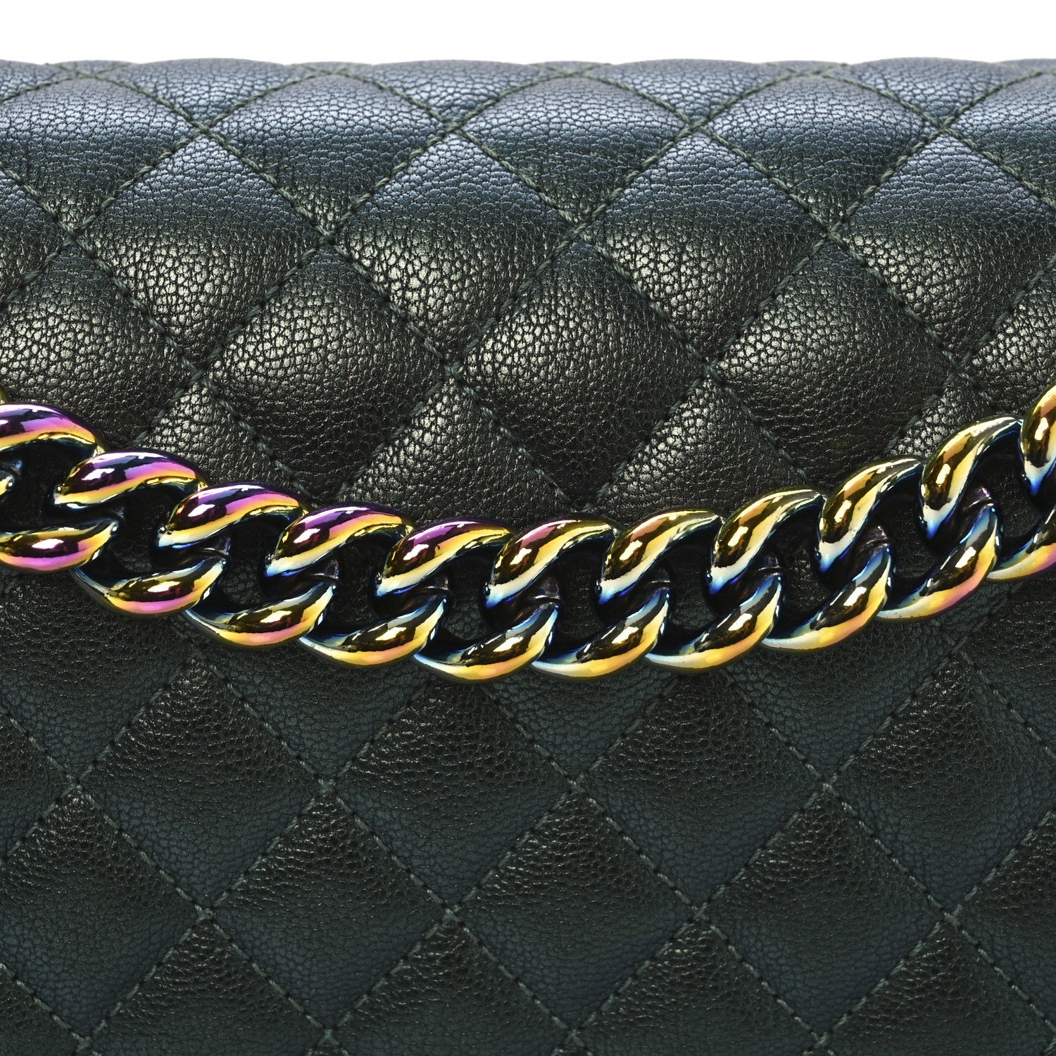 Iridescent Goatskin Quilted New Medium Boy Flap Green