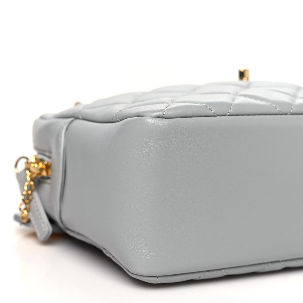 Shiny Lambskin Quilted Medium Camera Case Grey