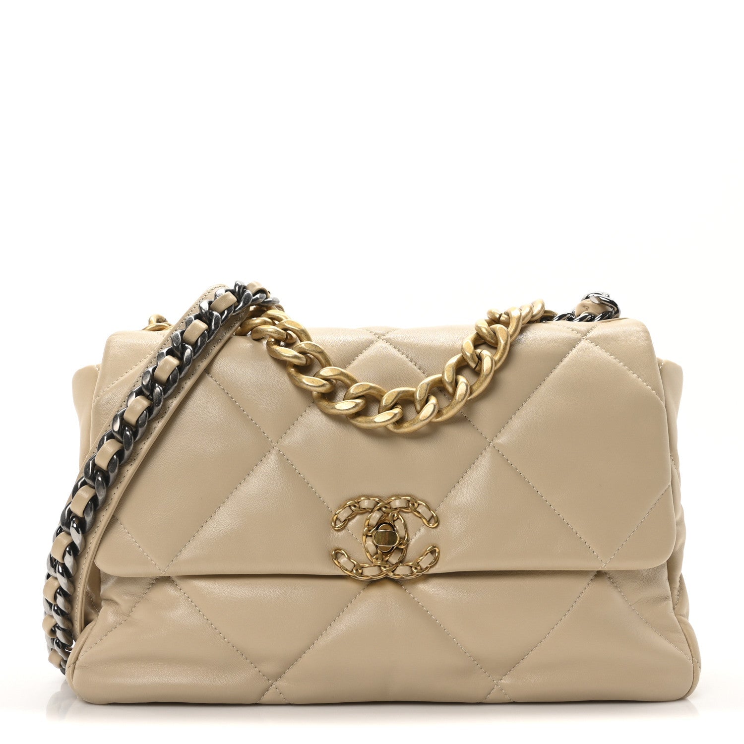 Lambskin Quilted Large Chanel 19 Flap Beige