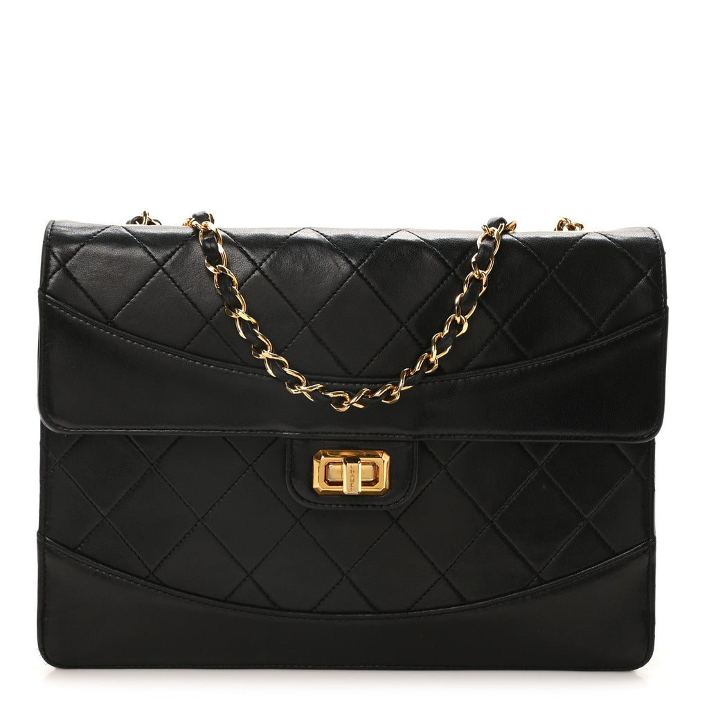 Lambskin Quilted Medium Mademoiselle Single Flap Black