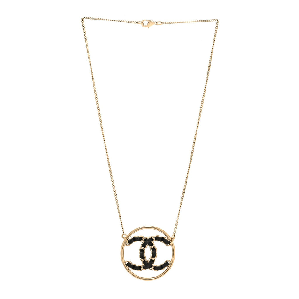 Lambskin CC Round Pendant Necklace Gold