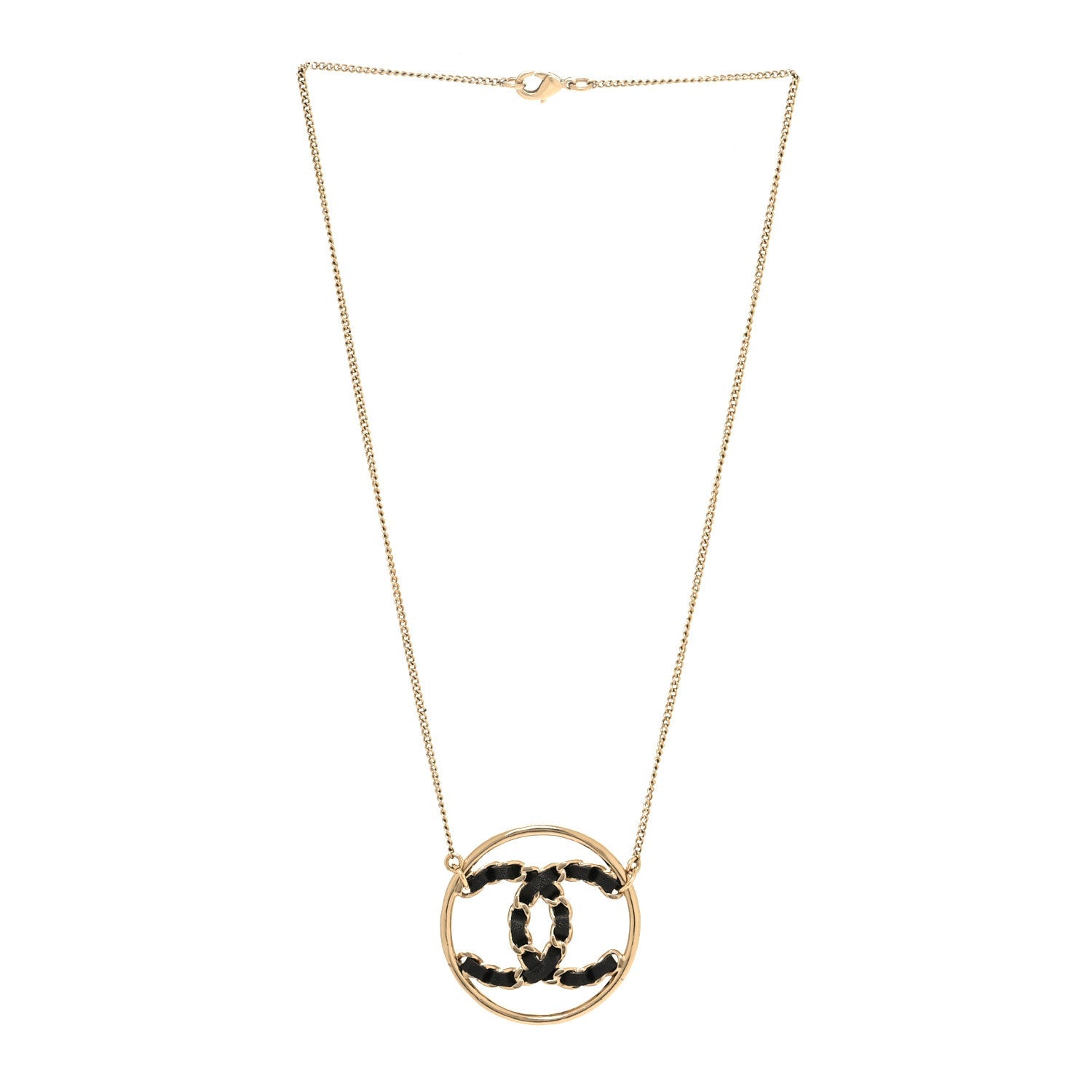 Lambskin CC Round Pendant Necklace Gold