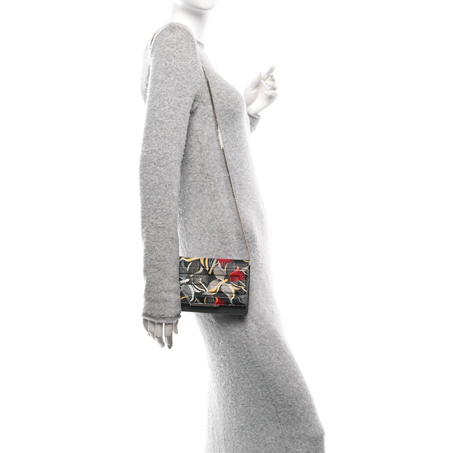 Calfskin Orchid Flamingo Tube Wallet on Chain Black Multicolor