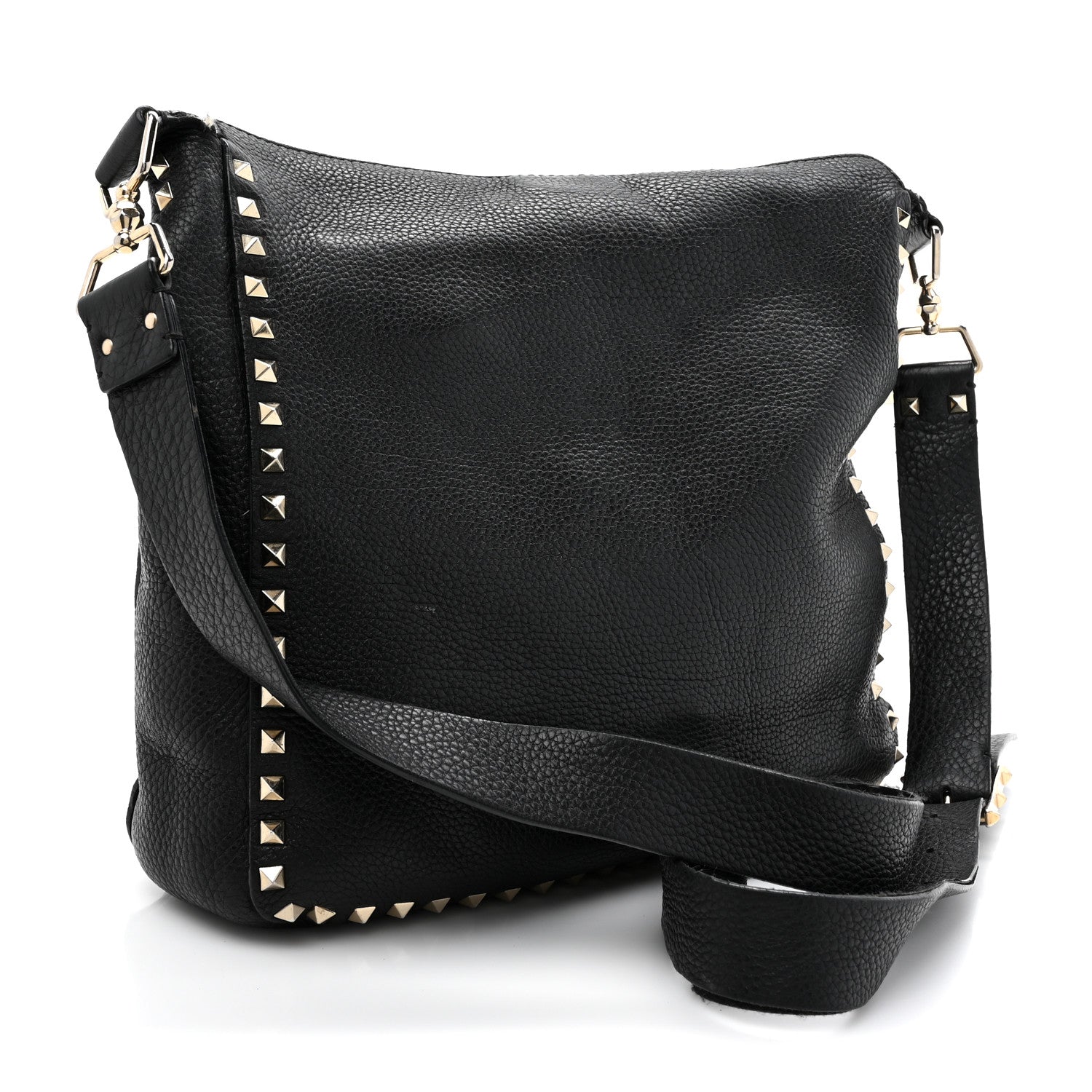Pebbled Calfskin Small Rockstud Flip-Lock Messenger Bag Black