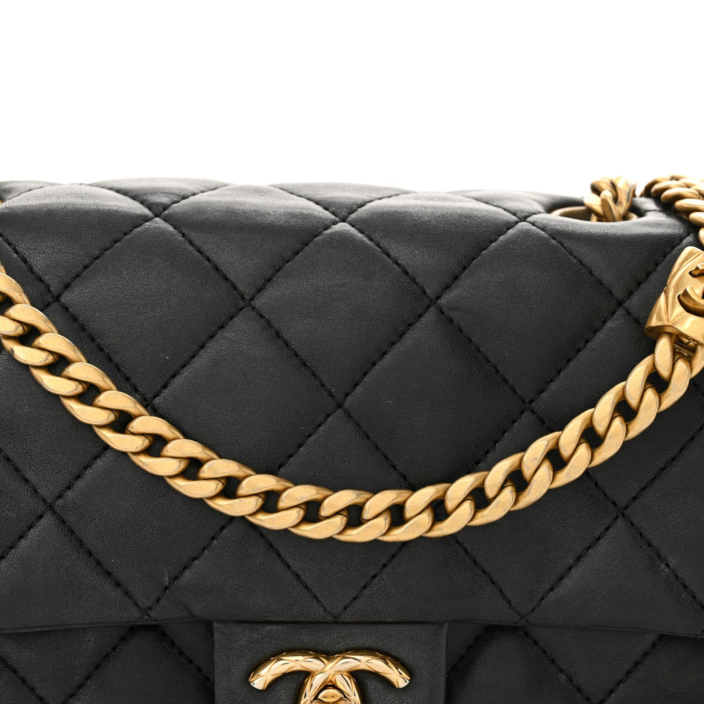 Lambskin Quilted Small Pillow Crush Flap Black
