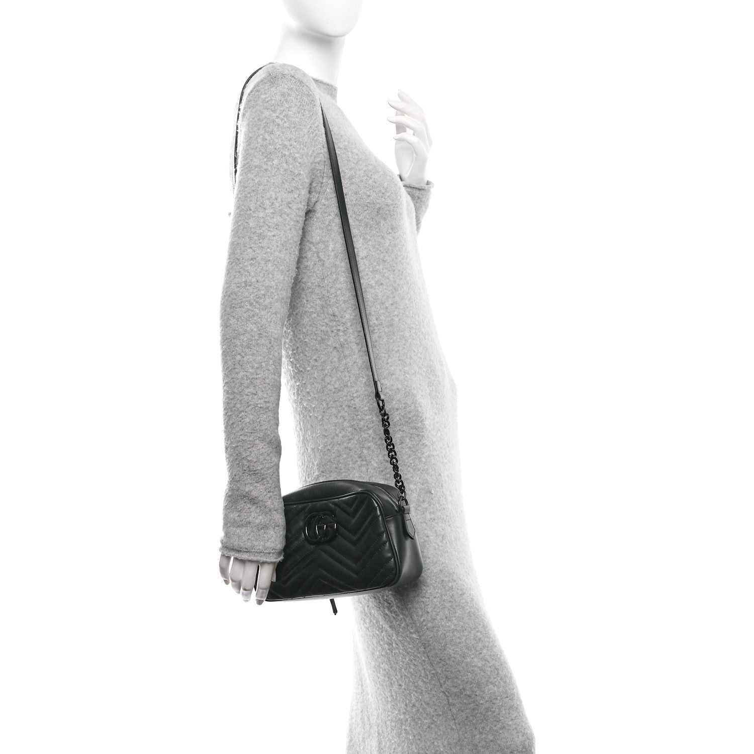 Calfskin Matelasse Monochrome Small GG Marmont Chain Shoulder Bag Black