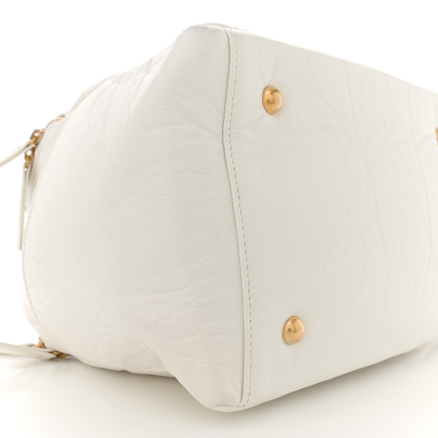 Aged Calfskin Quilted Double Sided Bowling Bag White