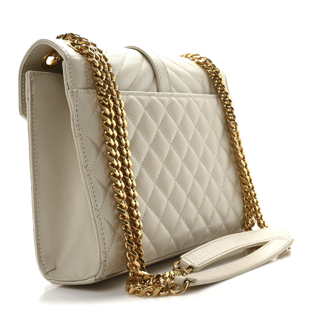 Grain De Poudre Textured Mixed Matelasse Medium Triquilt Monogram Satchel Crema Soft
