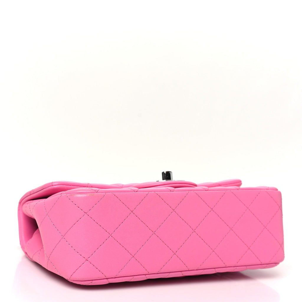 Lambskin Quilted Mini Rectangular Flap Neon Pink