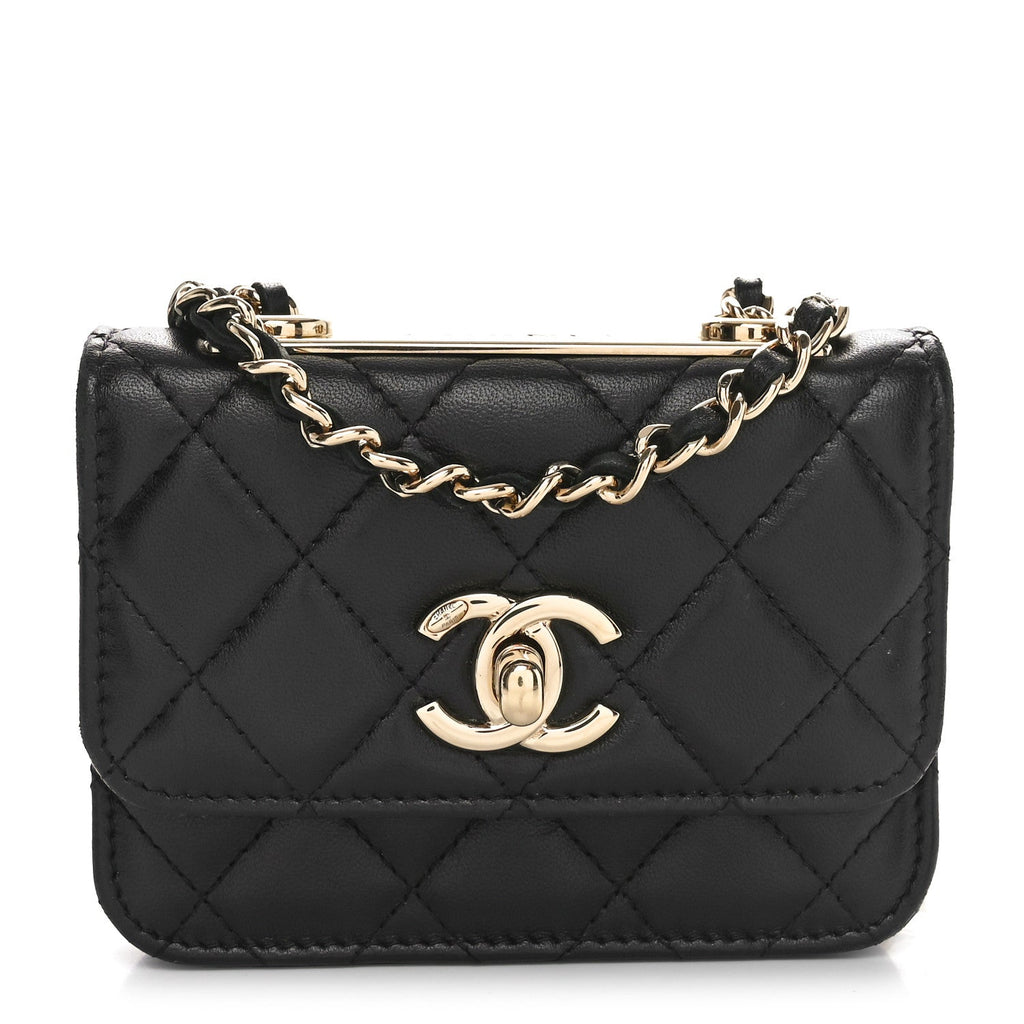 Lambskin Quilted Trendy CC  Holder On Chain Black