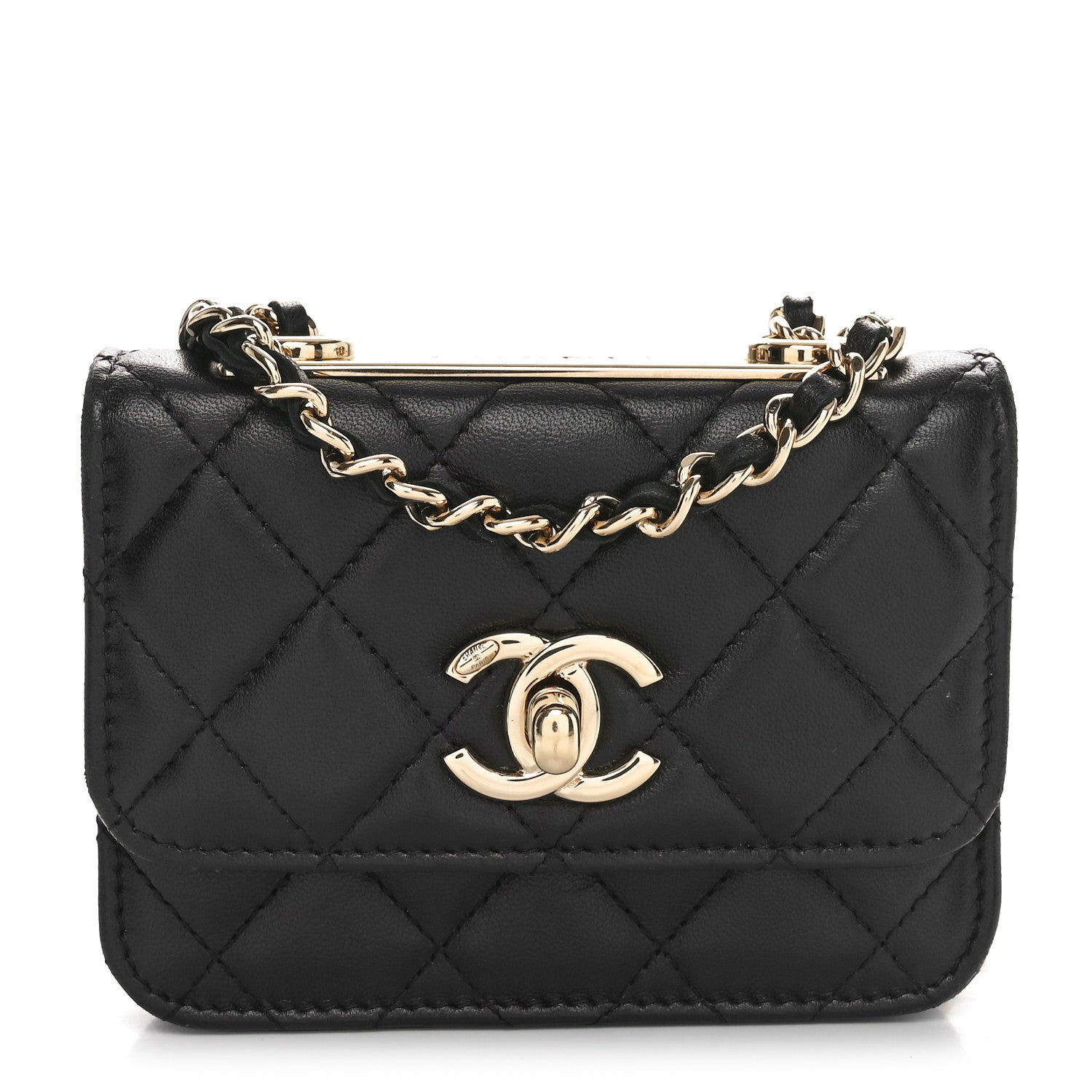 Lambskin Quilted Trendy CC  Holder On Chain Black