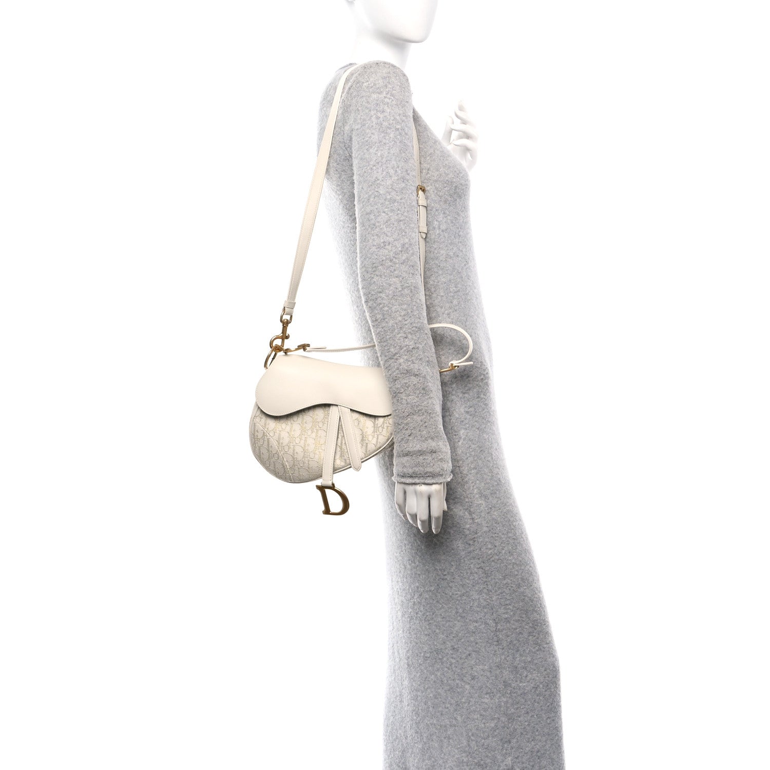 Oblique Smooth Calfskin Saddle Bag With Strap Latte