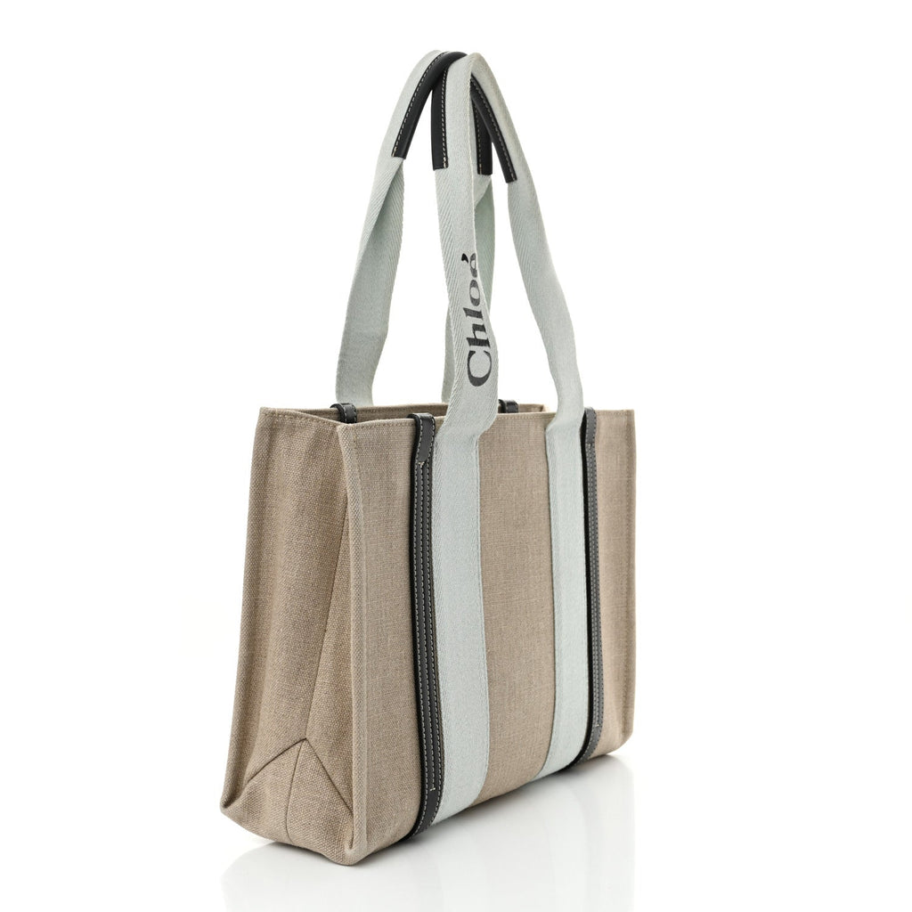 Cotton Calfskin Medium Woody Ribbon Tote White Blue