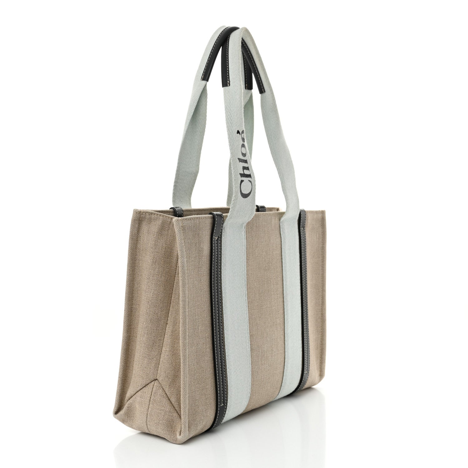 Cotton Calfskin Medium Woody Ribbon Tote White Blue