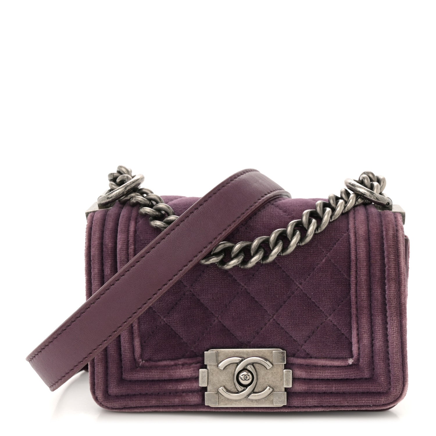 Velvet Quilted Mini Boy Flap Purple