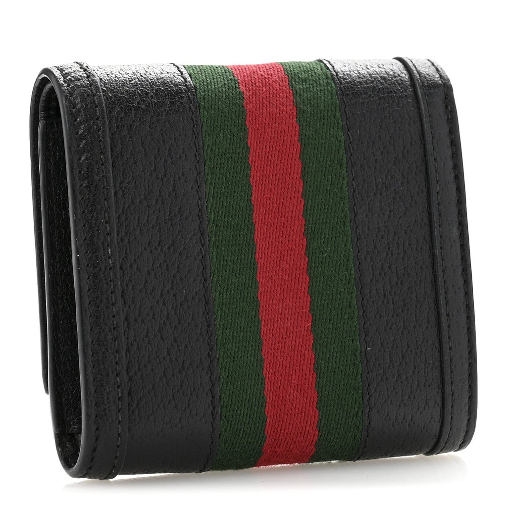 Textured Dollar Calfskin Web Ophidia  Case Wallet Black