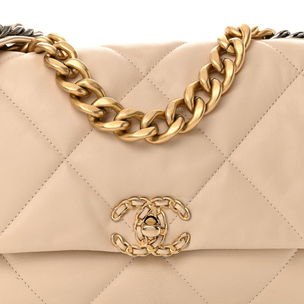 Goatskin Quilted Large Chanel 19 Flap Light Beige