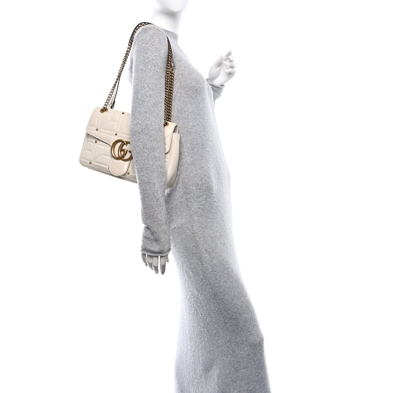 Calfskin Matelasse Studded Medium GG Marmont Shoulder Bag White