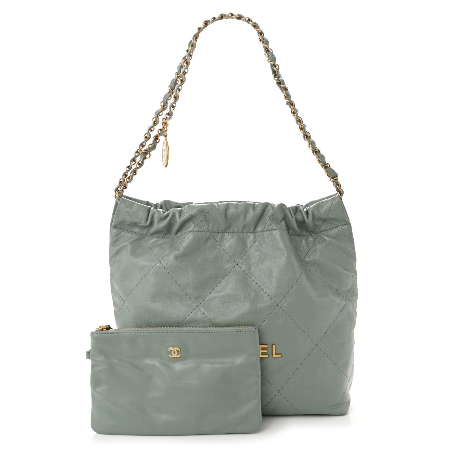 Shiny Calfskin Quilted Small Chanel 22 Grey