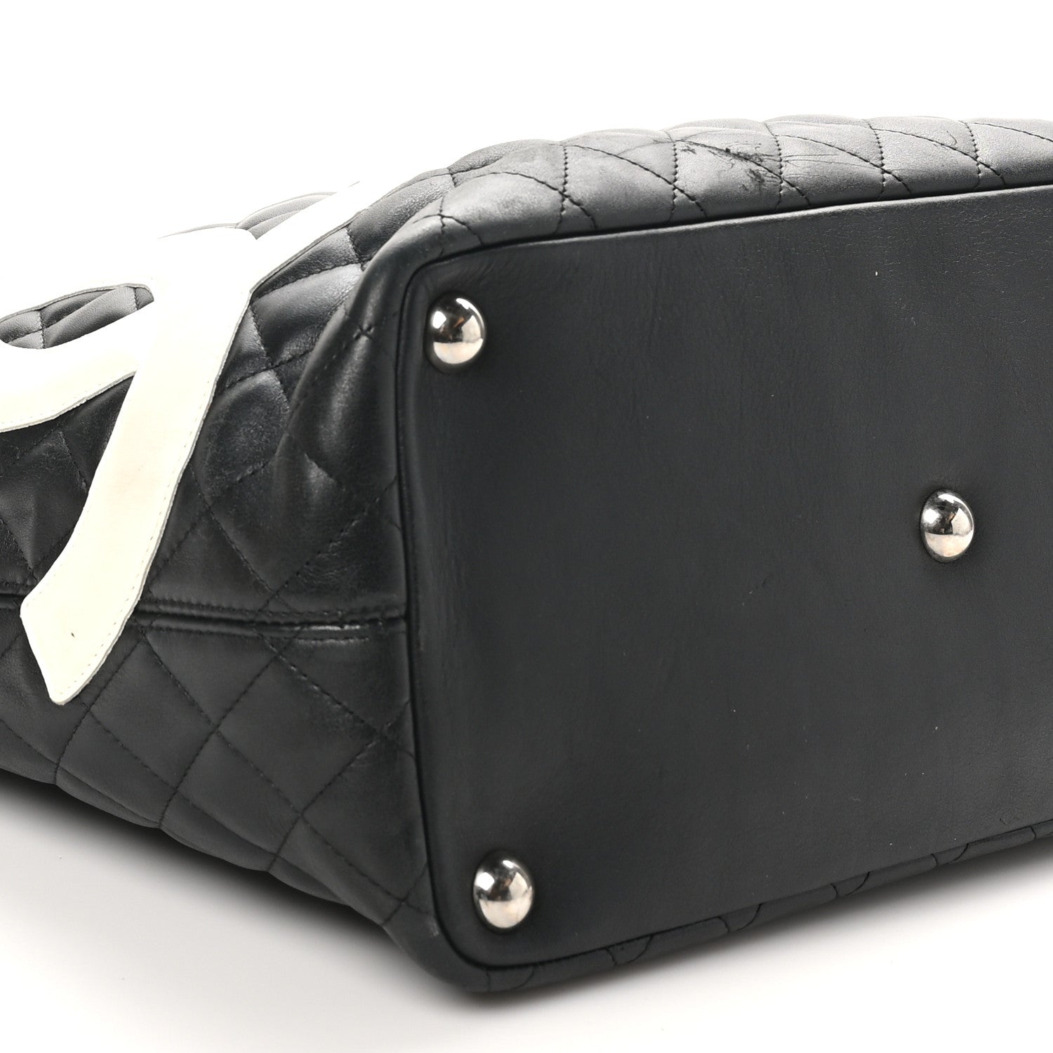 Calfskin Quilted Large Cambon Tote Black White