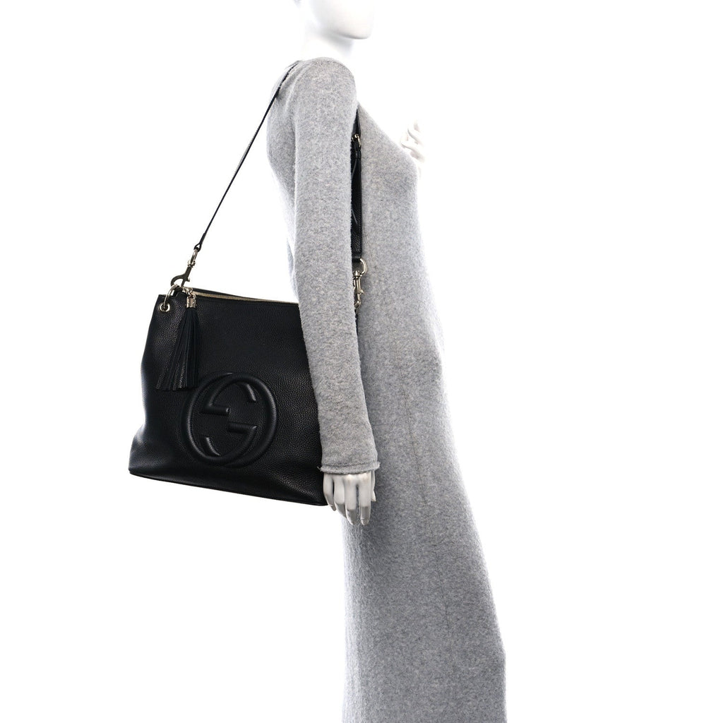 Pebbled Calfskin Large Soho Hobo Black