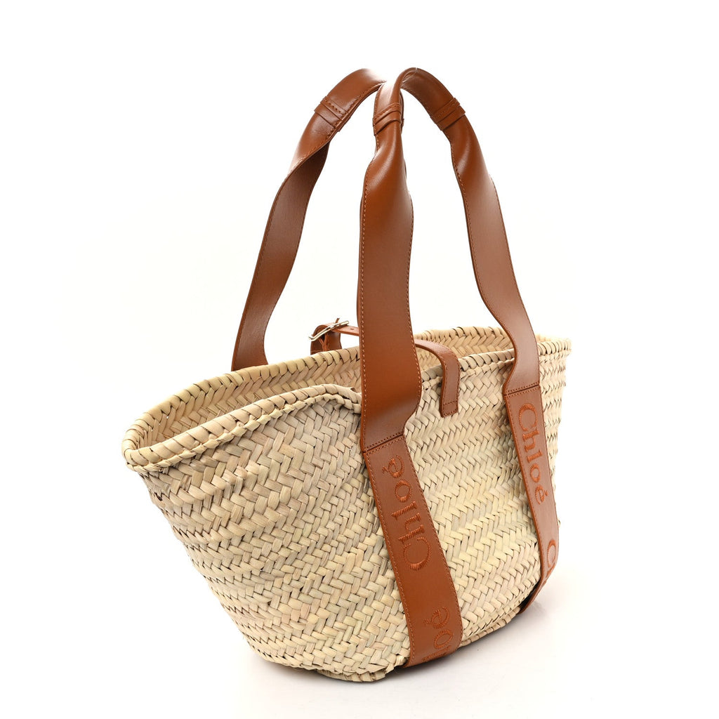Raffia Smooth Calfskin Medium Sense Basket Caramel