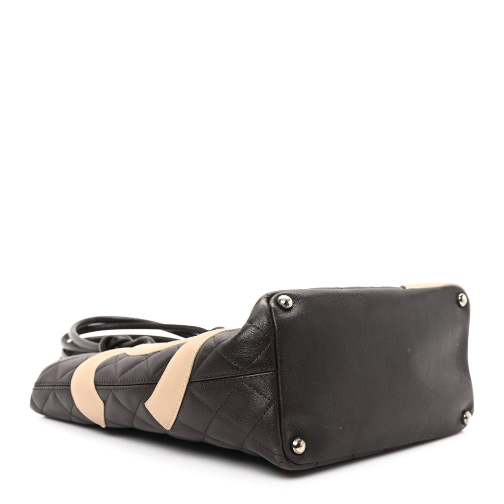 Calfskin Quilted Medium Cambon Tote Brown Beige