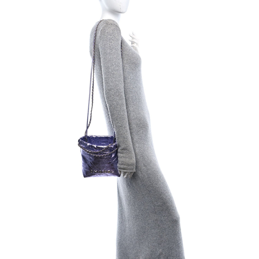 Metallic Calfskin Quilted Mini Chanel 22 Lilac