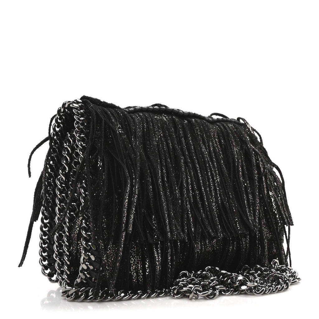 Shaggy Deer Fringe Flat Crossbody Black