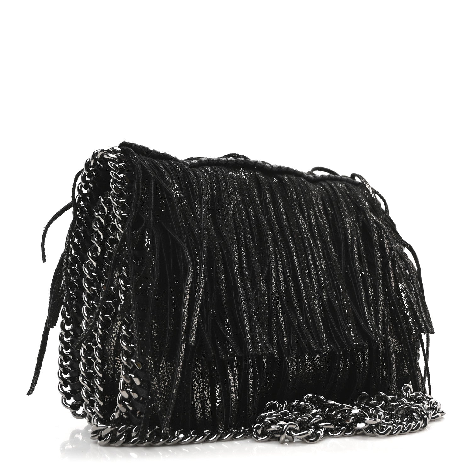 Shaggy Deer Fringe Flat Crossbody Black