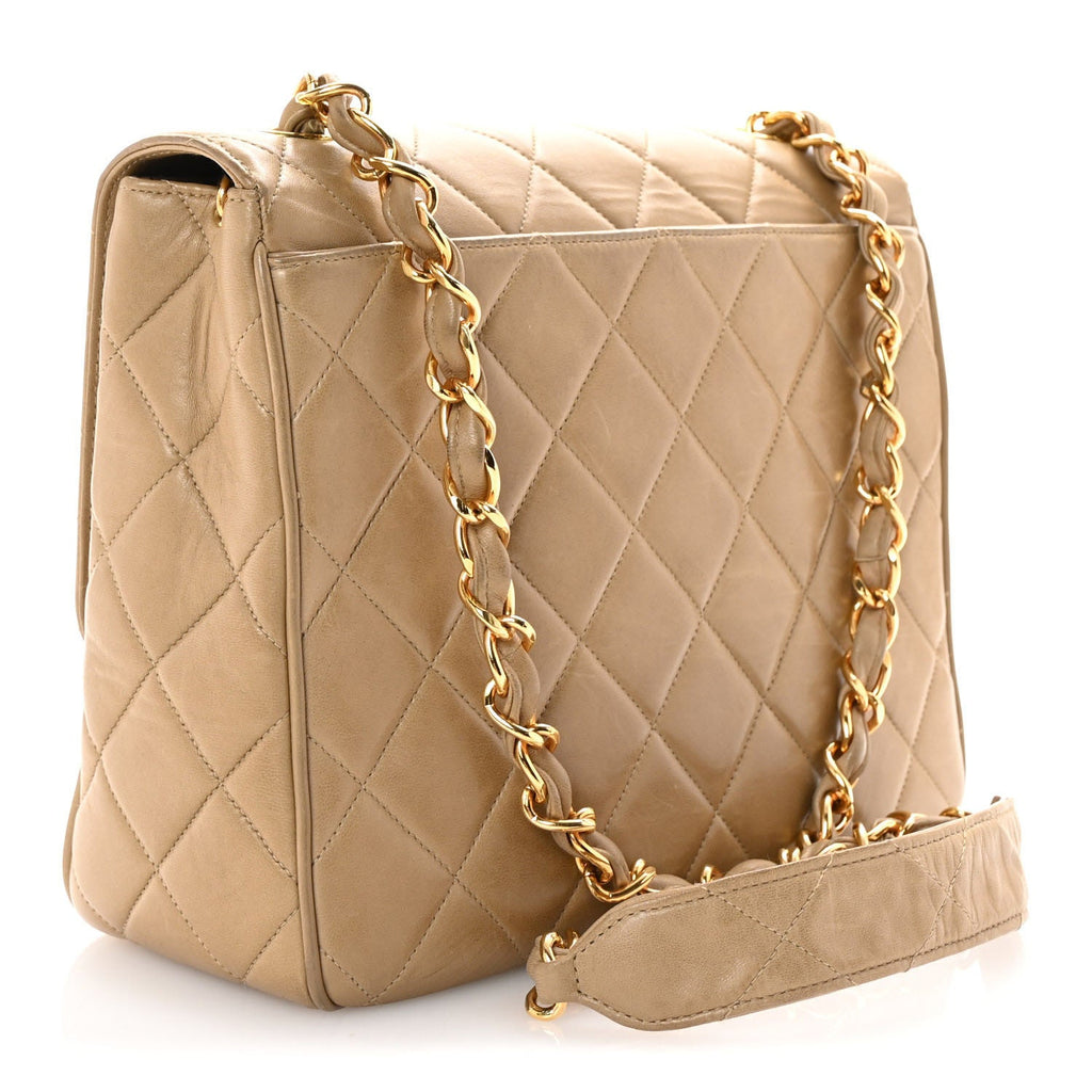 Lambskin Quilted Medium Square Flap Bag Beige