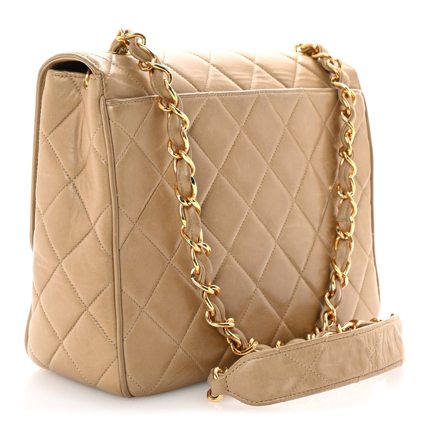 Lambskin Quilted Medium Square Flap Bag Beige