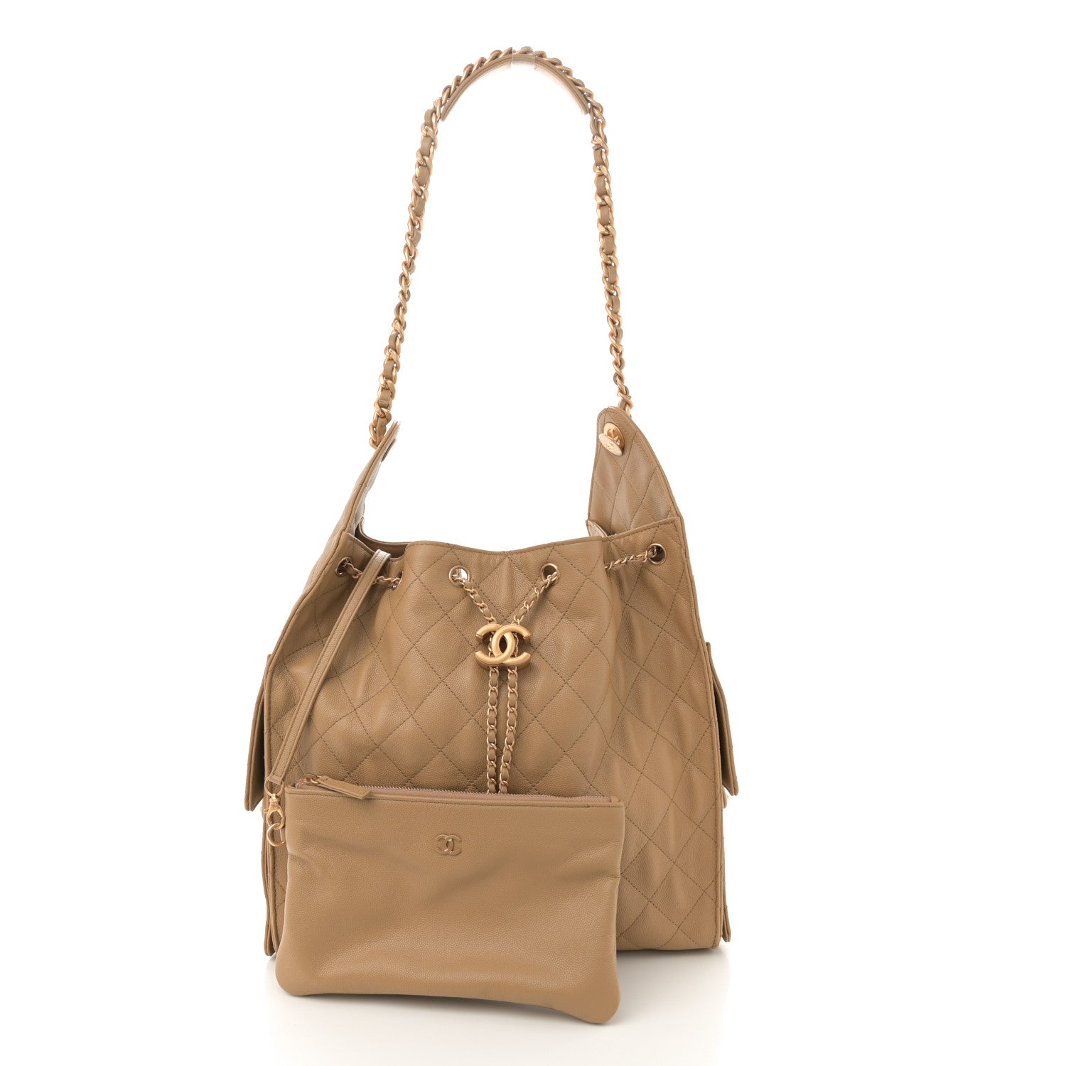 Caviar Quilted Medium Chanel 25 Handbag Dark Beige