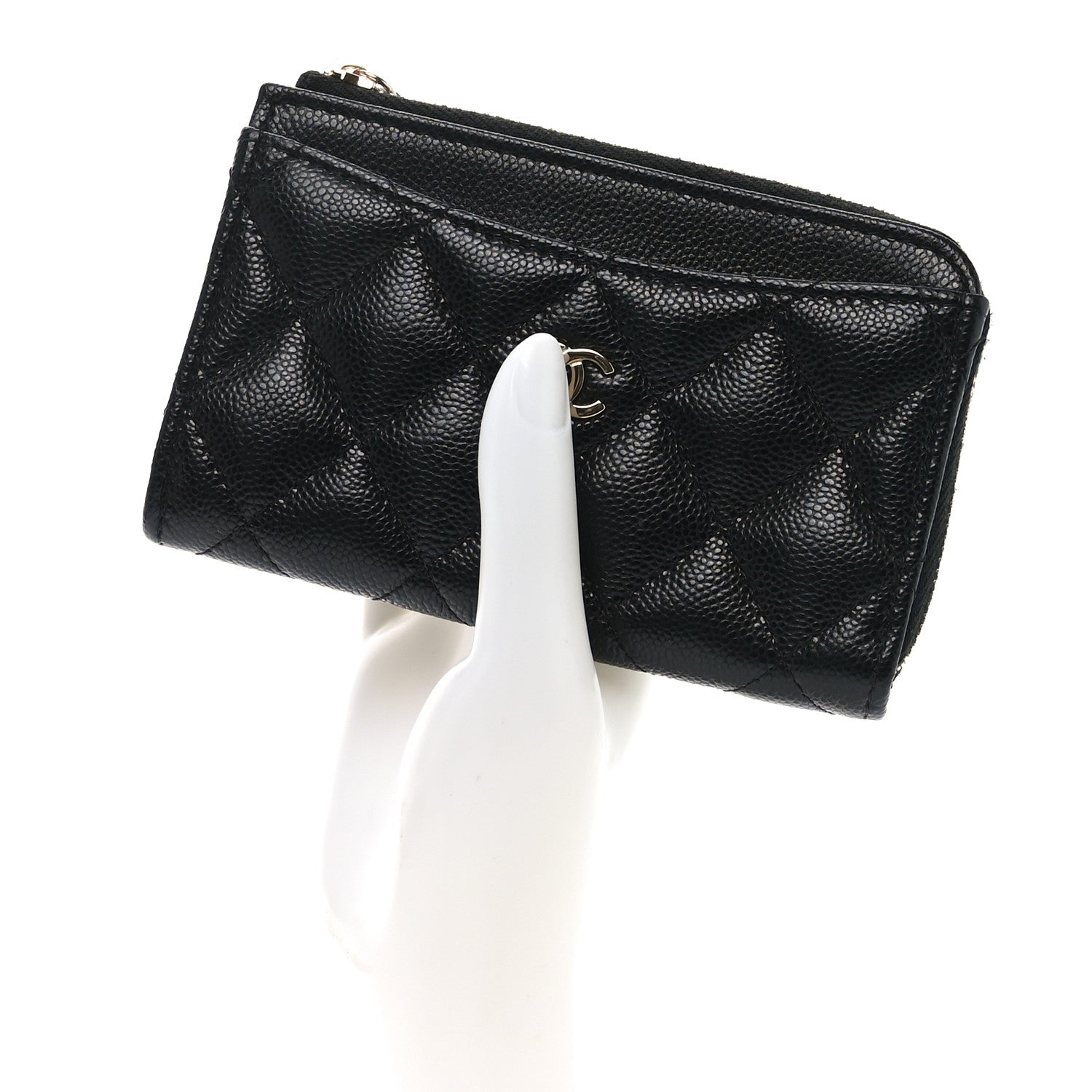 Caviar Quilted CC Zip Around  Holder Black