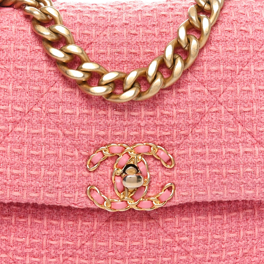 Metallic Tweed Quilted Medium Chanel 19 Flap Pink