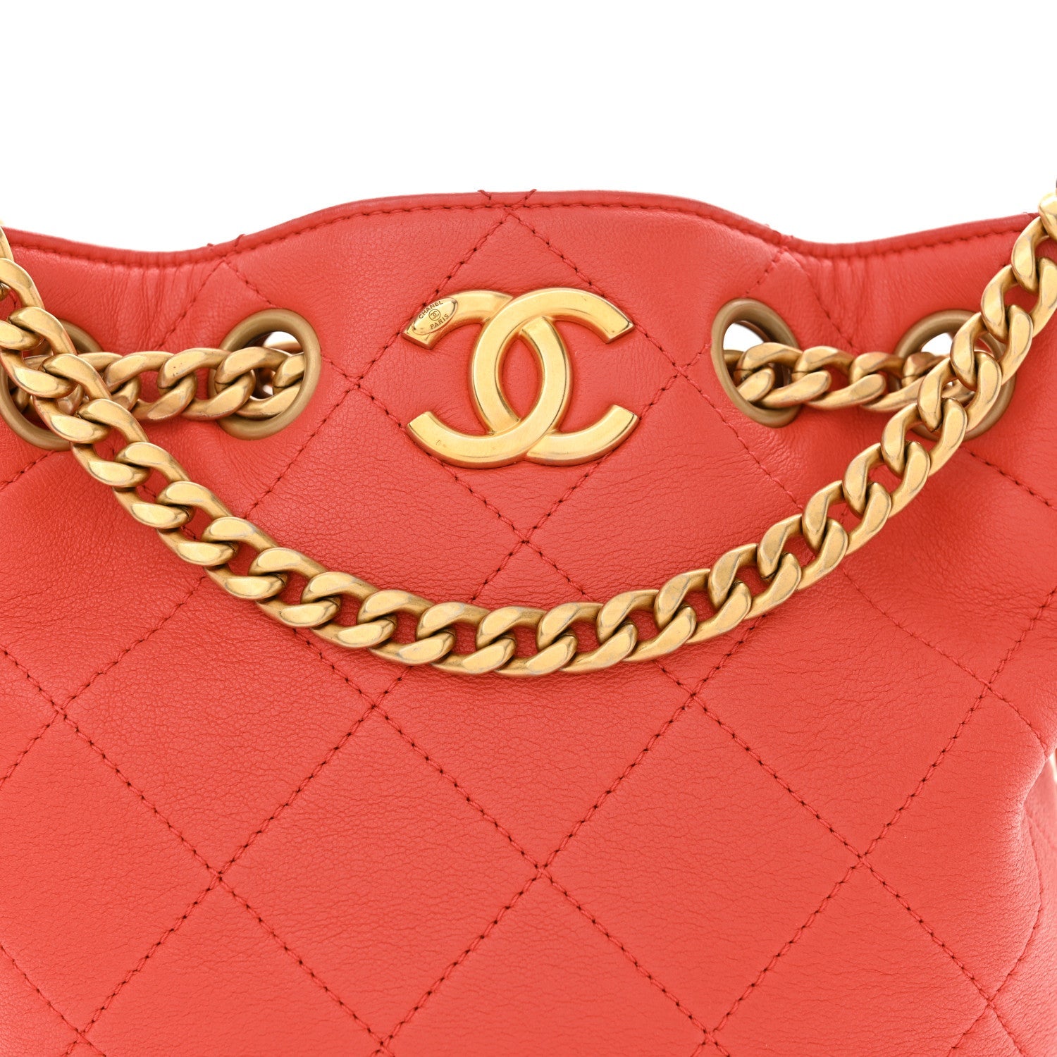Lambskin Resin Quilted Small Pearl Samba Bucket Bag Dark Pink
